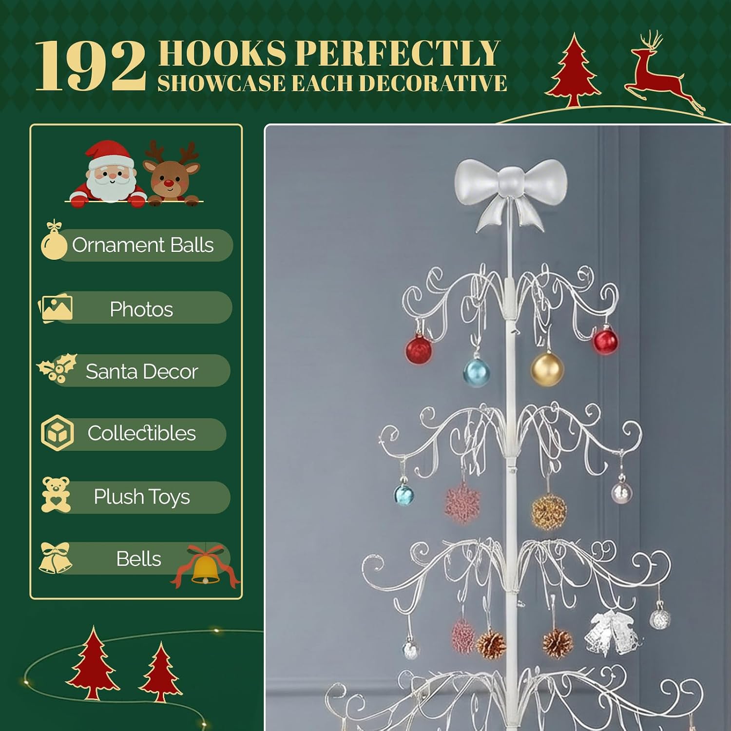 wrought metal christmas ornament tree stand 6 tier 3 tier curly hook ornament display rack with topper   snowflake freestanding hanging bauble holder for holiday decor   white multiple colors