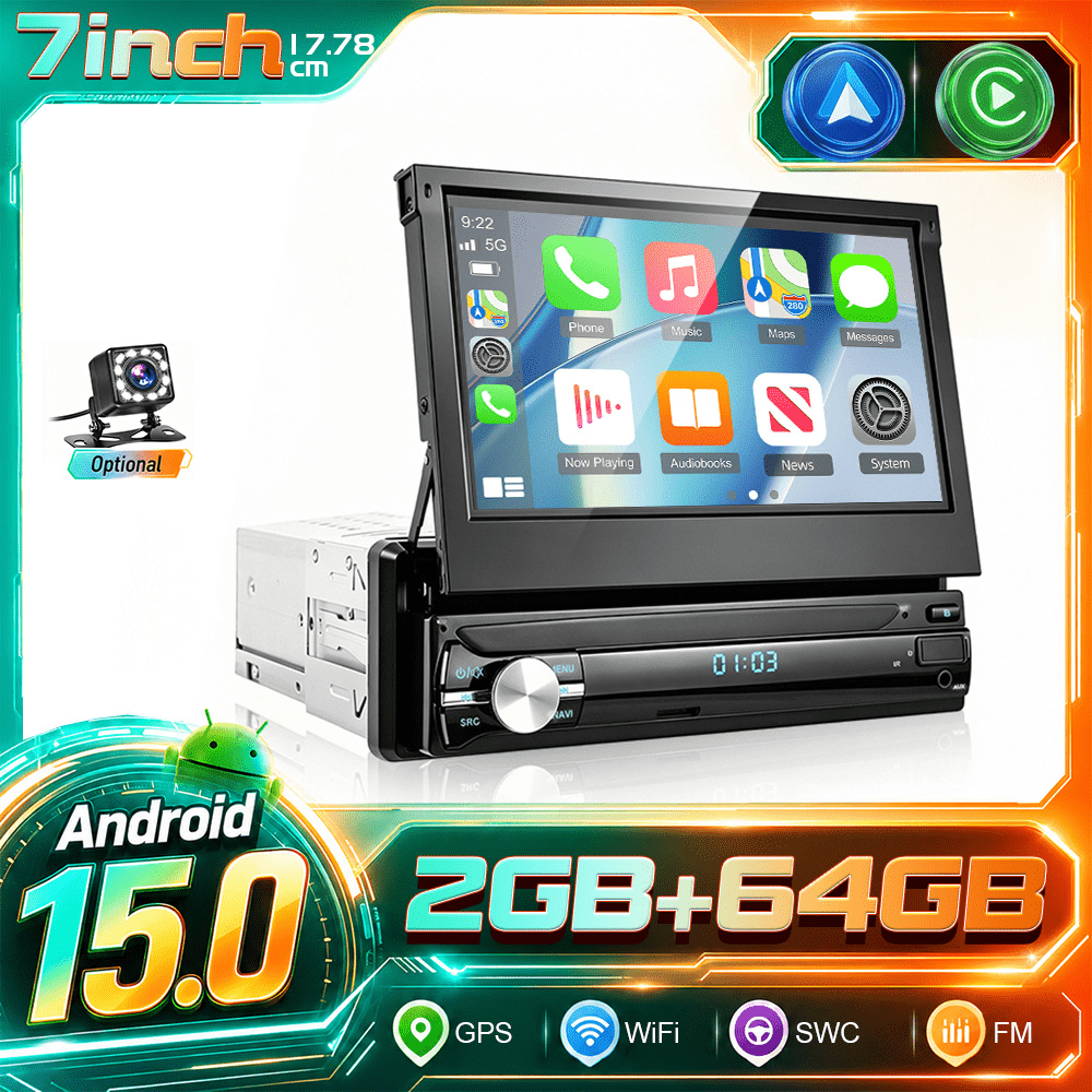 Image of 15 Car Stereo Radio 7-inch Screen, 2gb (for ) 64gb (rom) Single Din Car Multimedia Player With /wireless Auto//wifi/wireless/eq/usb, With Camera And Mic (optional), Without Battery