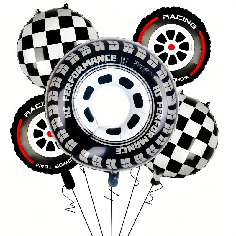 Image of 5pcs/set Racing Balloon Wheel Format Balloon Set Tire Balloon Racing Theme Decoration Balloon Birthday Party Decoration, Halloween Decorations, Christmas Decorations