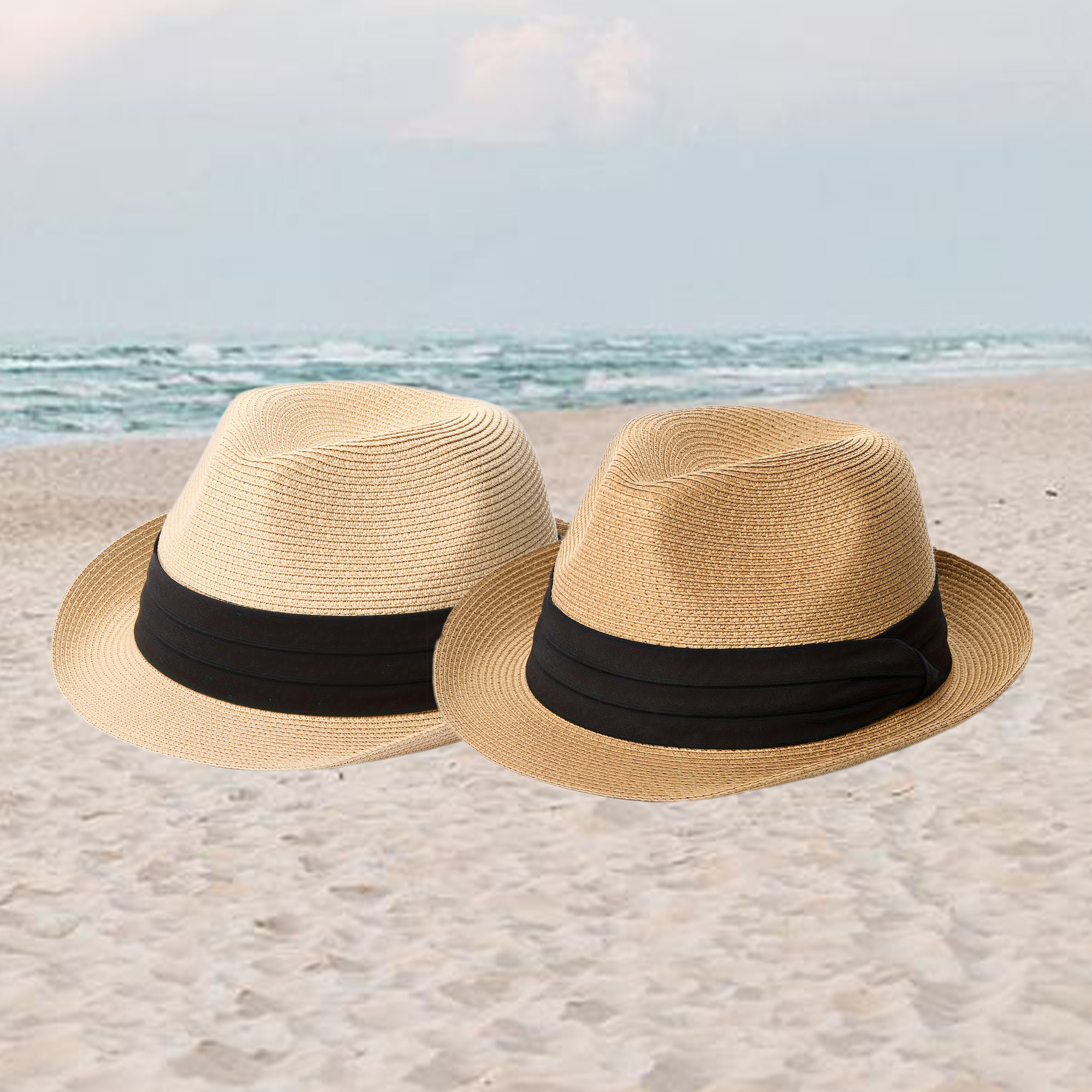 E-shop 2er-Set Panama Hüte, perfekte Sonnenhüte für Reisen, elegante Sommer-Accessoires, einzigartige Strandhüte mit Charme, modische