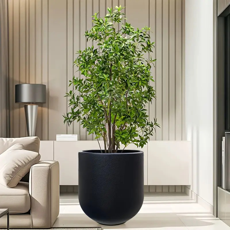 1 Nordic Modern Thickened Resin Large Flower Pot with Straight Round Design, All-Weather Lightweight and Durable Wine Glass Style, Smooth Surface with Drainage Hole, Suitable for Indoor/Outdoor Artificial Plants and Greenery | Perfect for Living Room