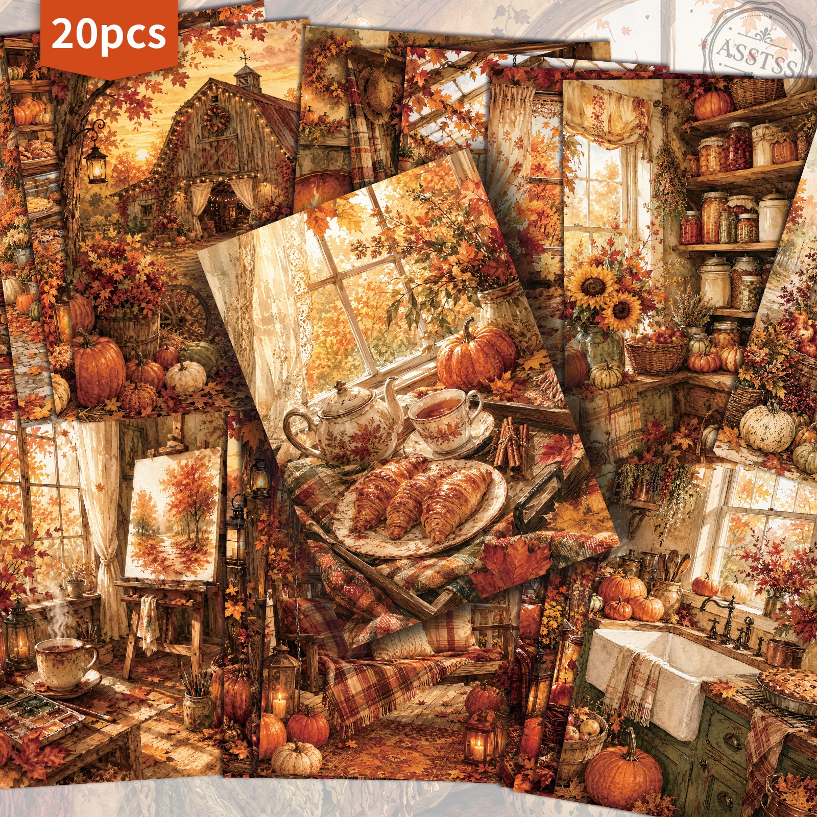 TEMU Lot de 20 cartes postales ASSTSS Vintage Cozy Scène d'automne - 4X6 pouces, fournitures de journal rétro, illustrations , cartes de peinture