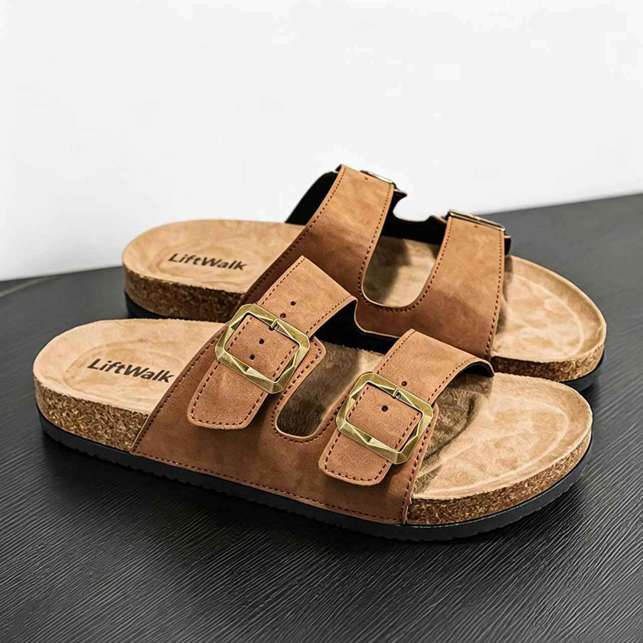 TEMU Men' Cork Sandals, Non-slip And Wear-resistant, Adjustable Metal , Outdoor Slip-on Sandals, Casual Outdoor Home Dual-use Summer Beach Sandals