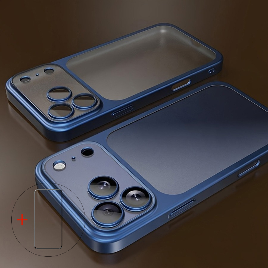 Image of Phone Case: 2pcs[phone Case + Screen Protector] Luxury Matte Transparent Wireless Charging Phone Case For Iphone 13/14/15/16/17 Max With Shockproof Lens Film And Cover