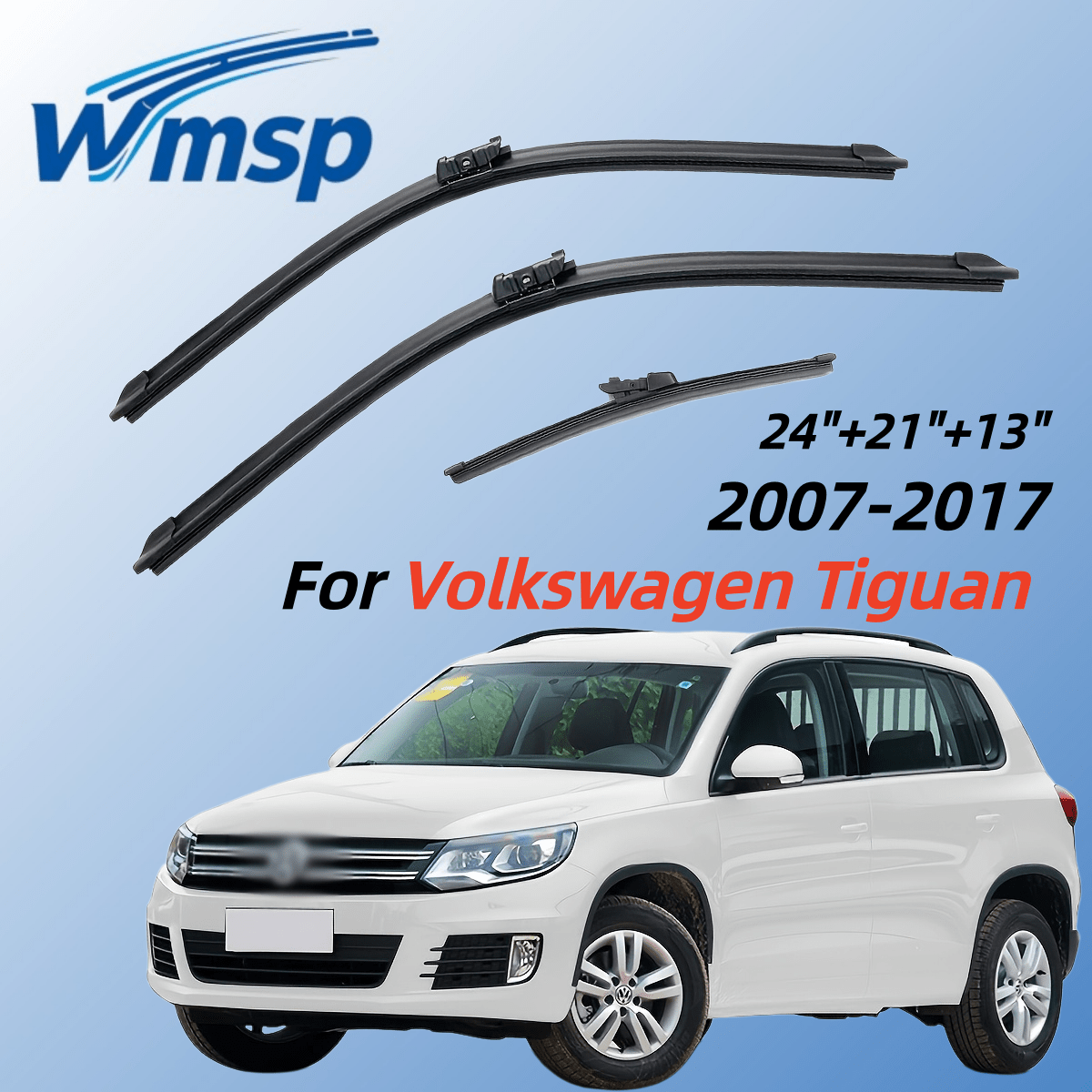 TEMU For Vw For Tiguan 2007 2008 2009 2010 2011 2012 2013 2014 2015 2016 2017 Front& Rear Wiper Blades 3pcs Set- 24"+21"+13"