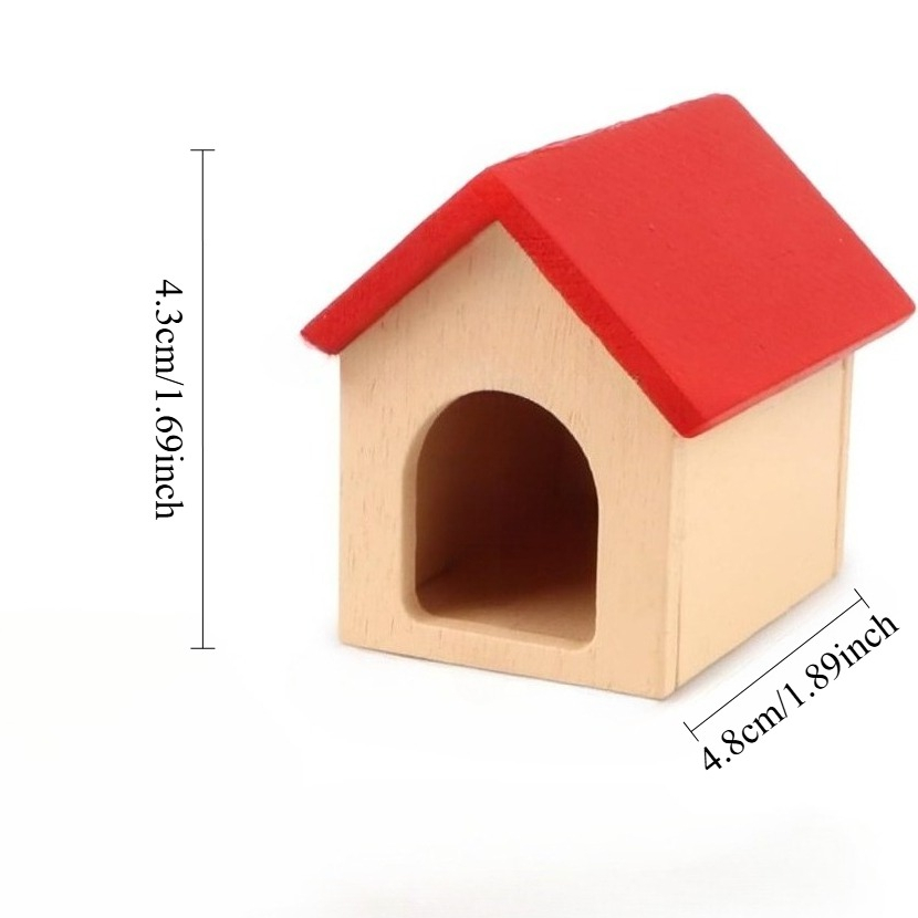 Image of Miniature Dog House 1:12 Scale Dollhouse Pet House - Wood Dolls House Furniture With Door, Tiny Roof & For Dollhouse Diorama, Dolls - Collectible Dog Shelter