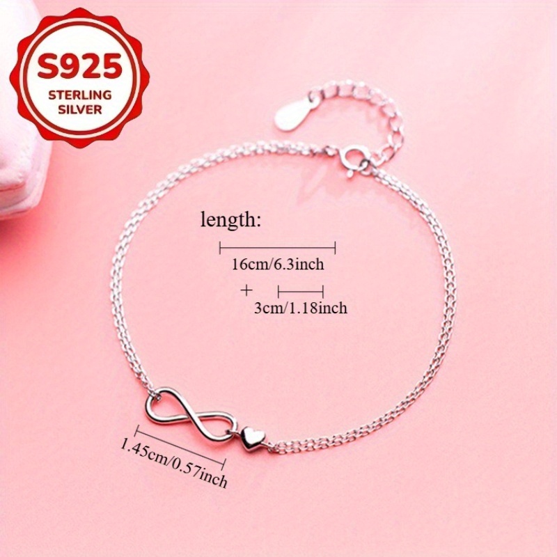 2pcs 925 Silver Infinity Symbol Bracelet Set, Eternal Love