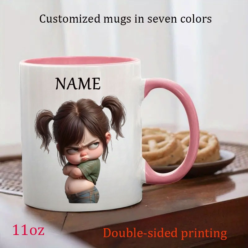 Personalized 11oz Ceramic Mug with Cute 'Extraordinary Girl' Chibi Design - Custom Name, Double-Sided Print, Comfort Grip & Microwave Safe - Ideal Gift for Graduation, Birthdays, Christmas, Back-to-School - 7 Colors Available (Hand Wash Only) - Durable & Reusable Coffee Cup for Tea, Hot Drinks