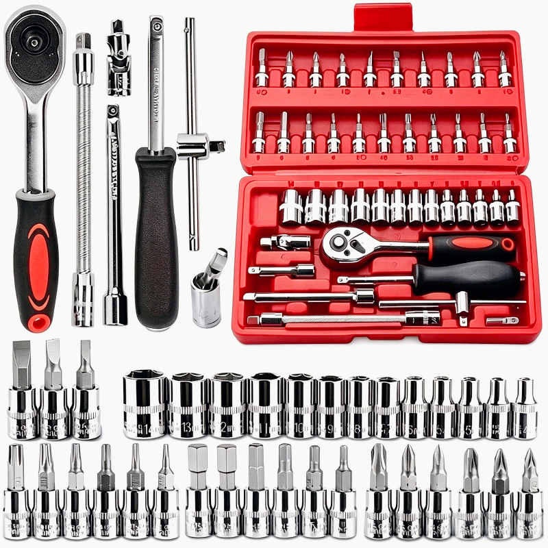 Image of 43pcs Automotive Repair Tool Set, Featuring A Ratchet Wrench And Socket Toolbox, A Sturdy Metal Home Tool Kit, Ideal For Machinists And Enthusiasts