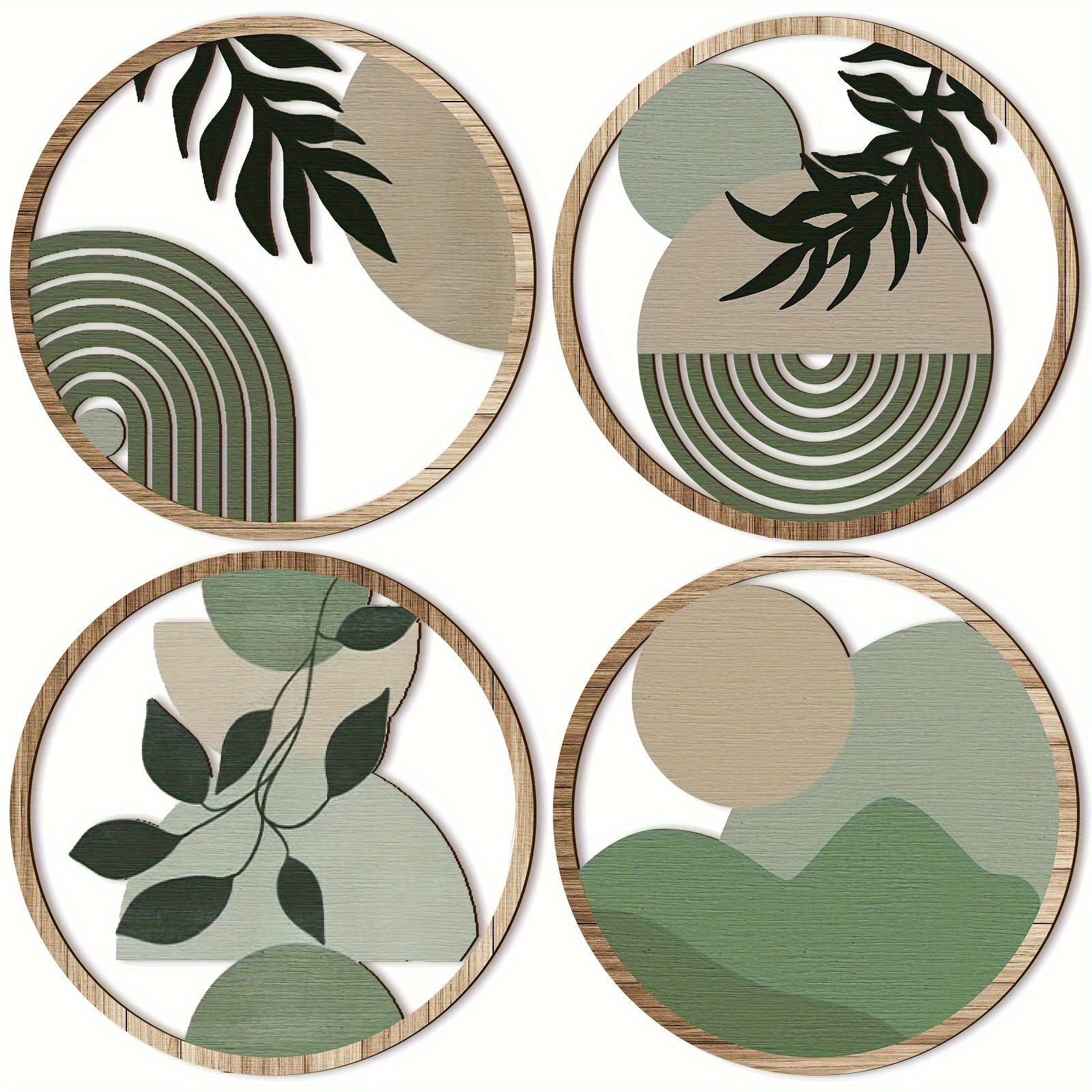 Image of 2d Flat, 4pcs Bohemian Style Wooden Wall Decor Hangings, Easy Geometric Patterns, Suitable For Apartment Bedroom (elegant)