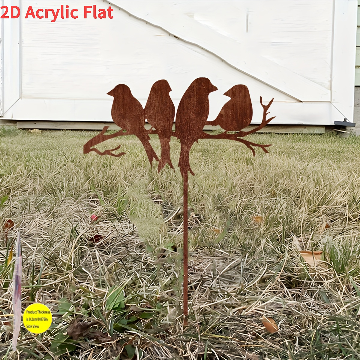 TEMU 2d Flat - 【2d Flat】 2d Flat - [2d Flat] 2d Flat Printing, 1pc Bird Flock And Branch Ground Insert, Acrylic Material, Suitable For Courtyard,