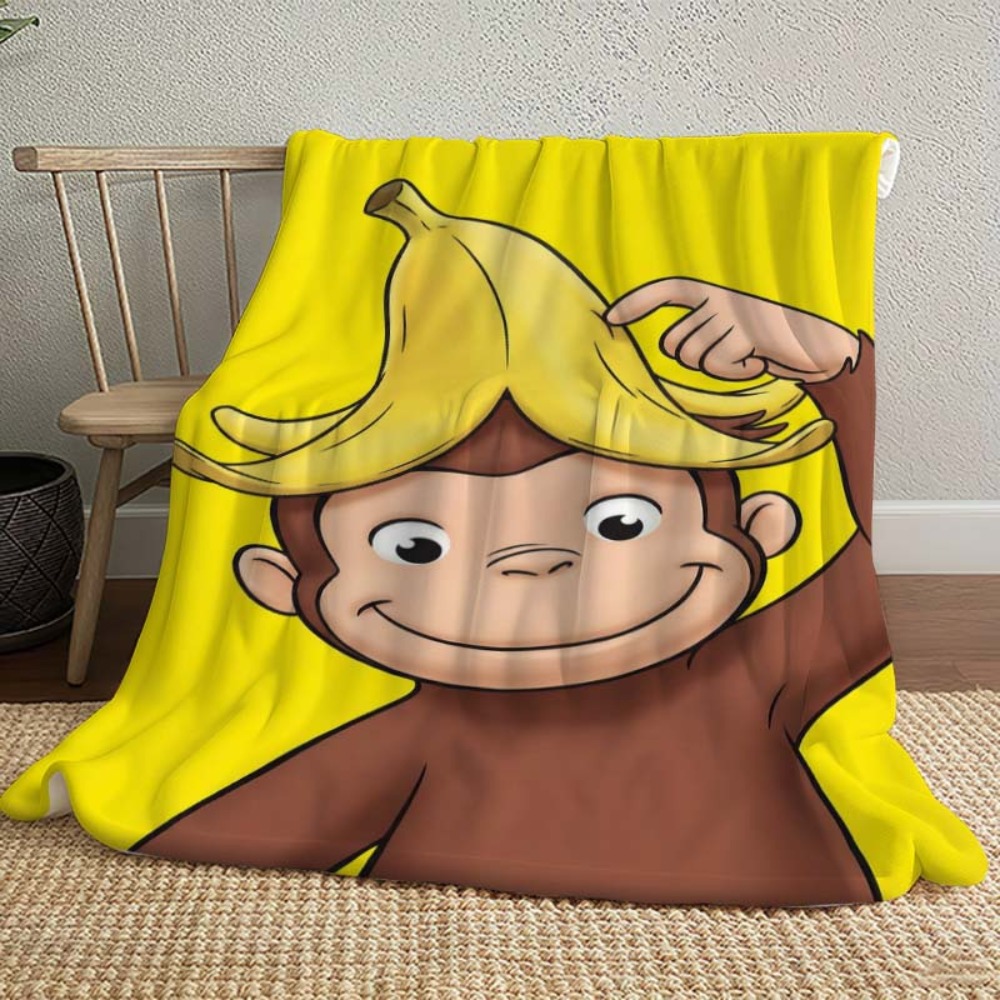 TEMU 1pc Monkey Printed Flannel Blanket - Soft And Breathable, Warm And Lightweight, Suitable For Camping, Living Room, Sofa, Office, Home Throw,