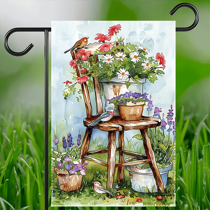 

1pc Vibrant Spring/summer Bird & Flowers Garden Flag - Polyester, Double-sided Waterproof Burlap, Outdoor Lawn & Decor, 12x18inch, No Flagpole Needed, Garden Flags For Outside