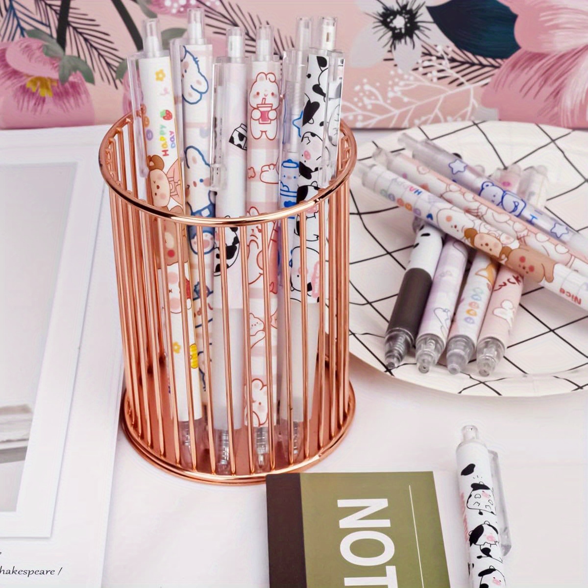 24pcs cute cow bear retractable gel pens pastel colors durable plastic kawaii stationery for   crafts fun aesthetic writing tools office supplies   design smooth writing office workers Product details 0