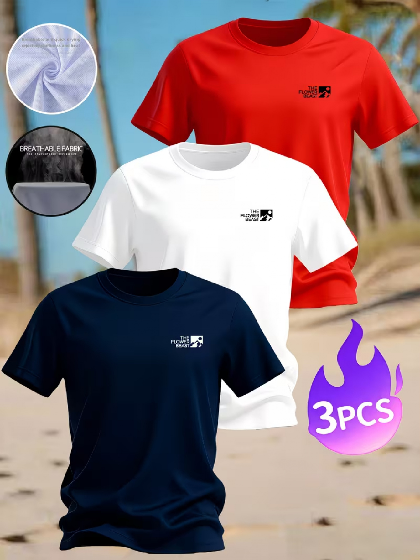 item picture mens 3pcs 3pcs short sleeve t shirts breathable mountain logo print round neck tees suitable for outdoor gym casual wear machine washable regular fit for training daily streetwear spring summer wardrobe