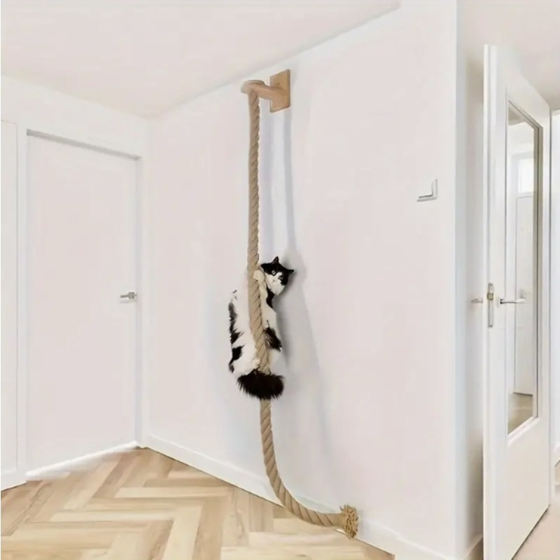 TEMU 1.5m/60in Jute Rope Jump Platform Wall Punch Type Set, Cat Climbing Rope, Deluxe Wall-mounted Cat Scratching Post Cat Scratching Posts