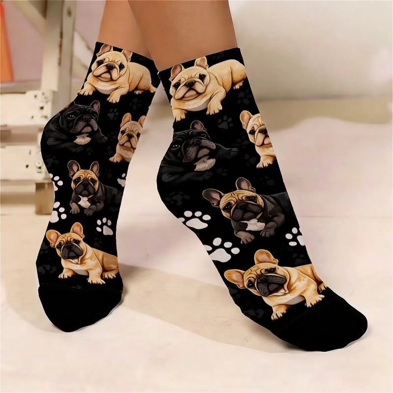 TEMU 1 Pair Of Women's Slim-fit Thin Short Socks Featuring A French Bulldog Pattern, Cute And Design, New And Fashionable, Versatile For Streetwear,