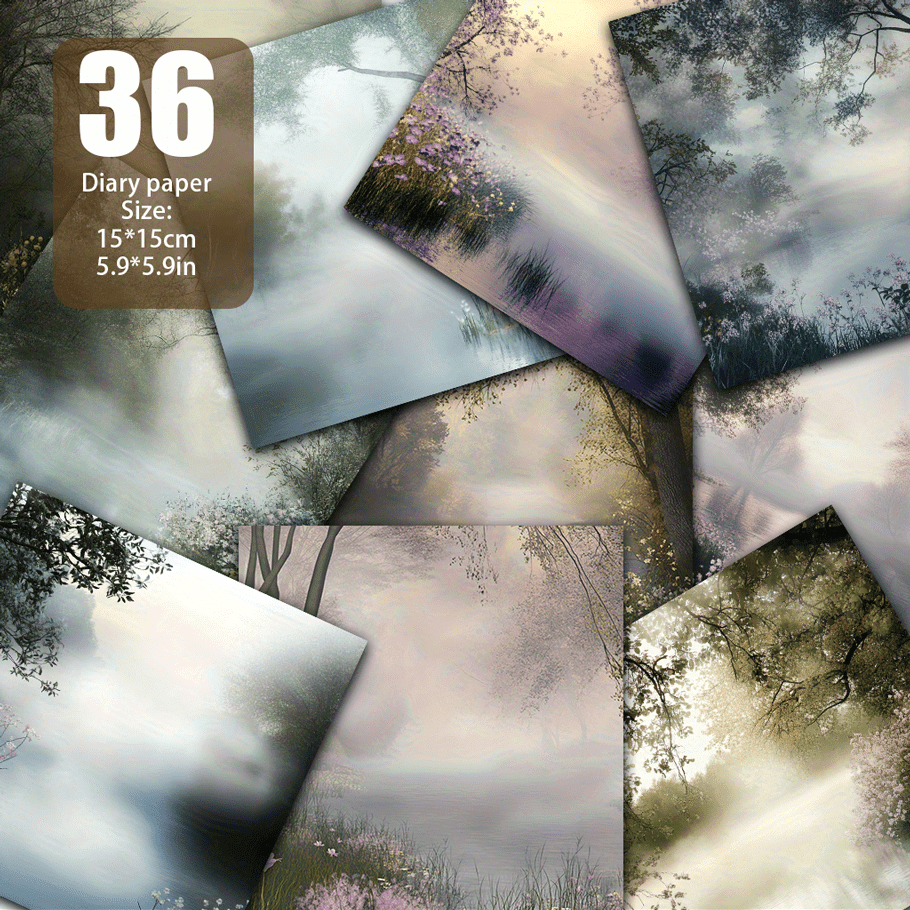 Image of Mysterious Mist-shrouded - A Mist Floats On The Lake, Surrounded By Forests And Flowers Soft Light, An Ethereal And Magical Atmosphere. Paper, Handmade Paper