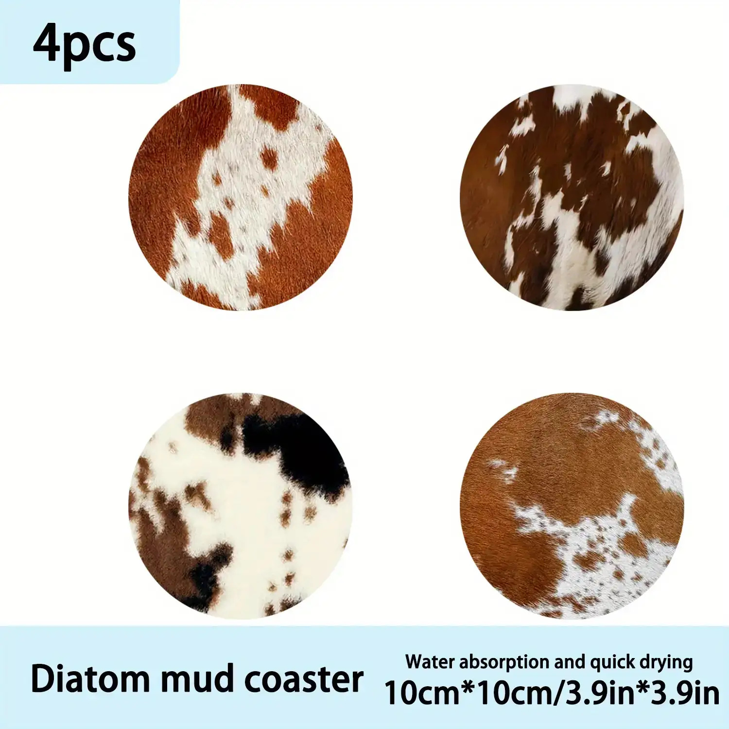 TEMU 1 Set/4pcswestern Cowhide Pattern Wooden Coasters For , Home Dining Decor, Holiday Gift, Themed Party, Tabletop Display, Rustic Style, Textured