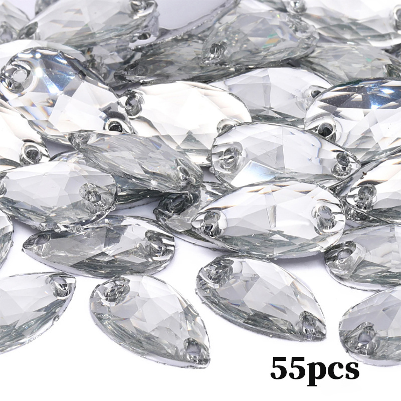 TEMU 55 pz Strass a a foro con retro piatto in acrilico per cucito, 1,1 * 1,8 cm/0,43 * 0,7 pollici, multicolore, per accessori fai da te, cucito e