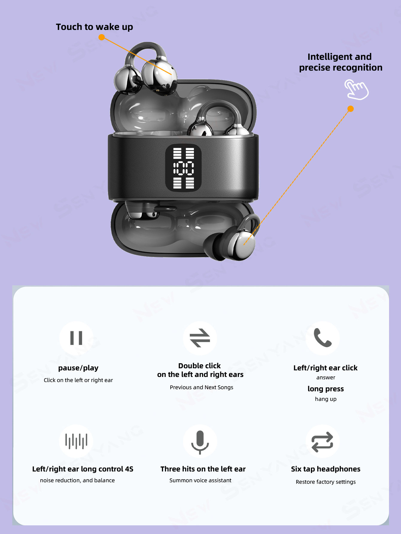 New Senyang 2026 New Design UV Material True Wireless In-ear and Clip-on TWS Couples Fasion Daul Headset Mini Couples Earbuds Music Earplug Gaming Earpods TWS HIFI Bass Stereo HD Calling Earphones for Android for iPhone Cellphone Sports Earpieces