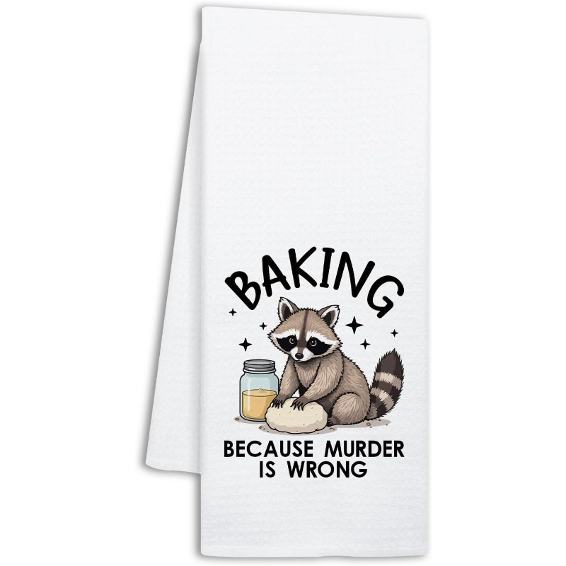 TEMU 1pc Fun Raccoon Kitchen Dish Towel, Suitable For Bakers, Humorous Raccoon Dish Cloth, Rectangular Scouring Pad, Used As A Housewarming Gift For
