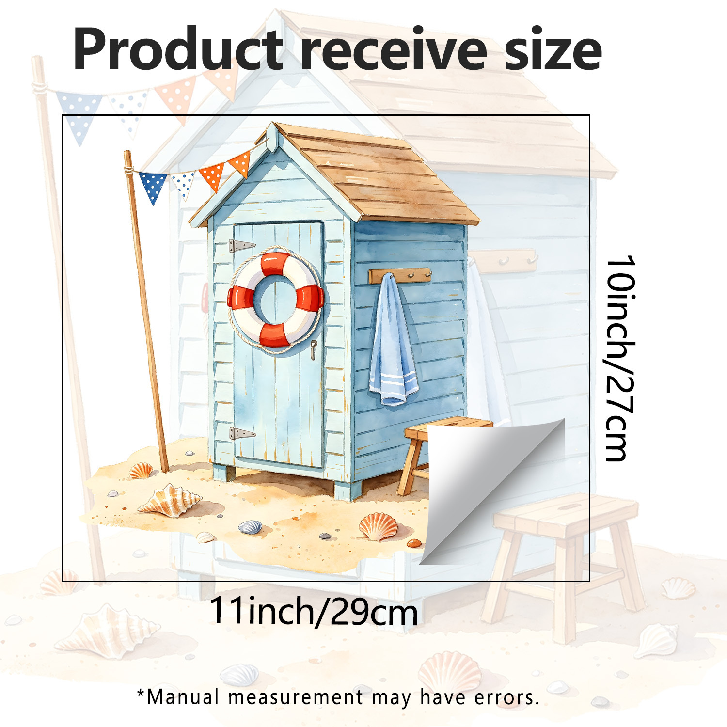 Image of 1pc Beach Cabin Glass Window Sticker, Summer Seaside Style Decal, Pvc Static Cling Sticker, Reusable, Adhesive-free And No Drilling Required, For Balcony And Kitchen Window Decoration, 27*