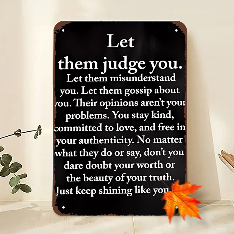 TEMU Motivational Wall Plaque With " Judge You" Quote - 8x12 Inch Retro Metal Sign Suitable For Living Room, Bedroom, Office - Durable Wall-mounted