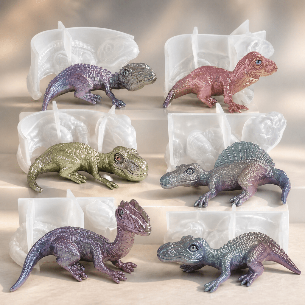TEMU 6pcs 3d Dinosaur Silicone Mold Set, Mini Dino Resin Molds For Epoxy Resin, Plaster, Clay Casting, Dinosaur Figurines, Handmade Desk Decor, Craft