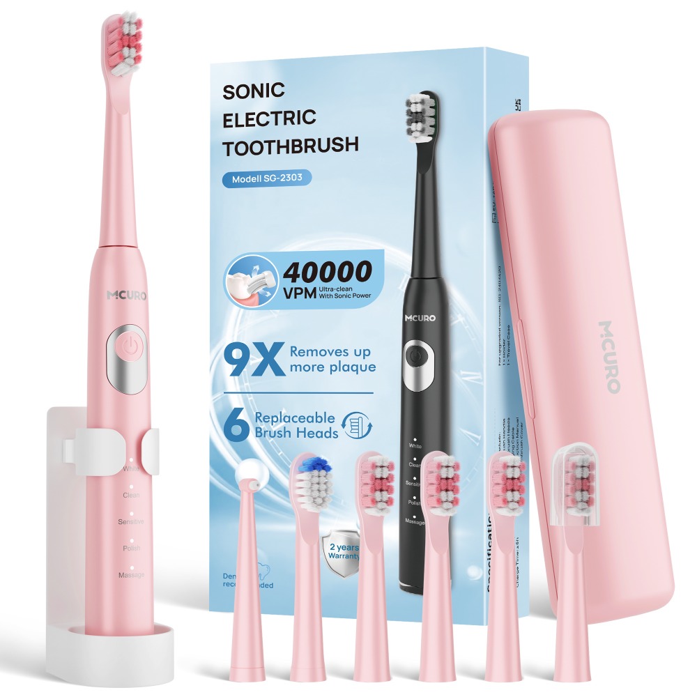 

Electric Toothbrush For Adults, Ultrasonic Toothbrushes, 5 Smart , Soft Bristles For Sensitive Teeth And Gums, Usb Rechargeable, With 6 Brush Heads, Travel Case And Wall Mount, Christmas Gifts