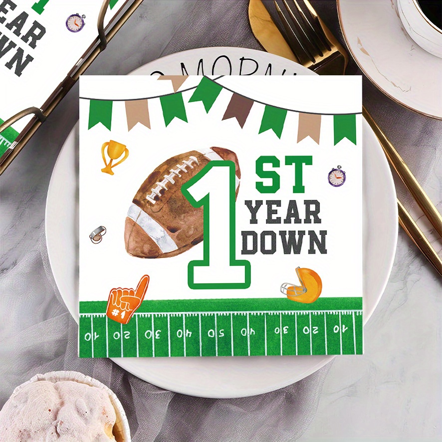 Football "ONE" First Birthday Cake Topper - Wooden Sports Themed Cake Decoration For Baby Boy/Girl