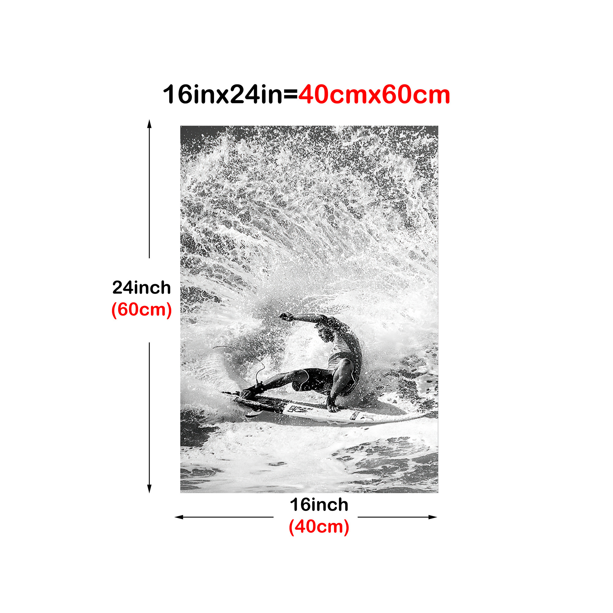 TEMU 2d Flat, 2d Flat, 1 Unframed Canvas Poster Featuring A Surfing Hero Theme - A Black And White Decorative Artwork, Wall Hanging, Showcasing Wave
