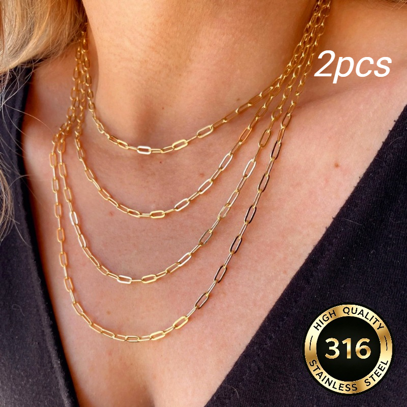 2pcs Minimalist Geometric Stainless Steel Rectangular Cross Chains
