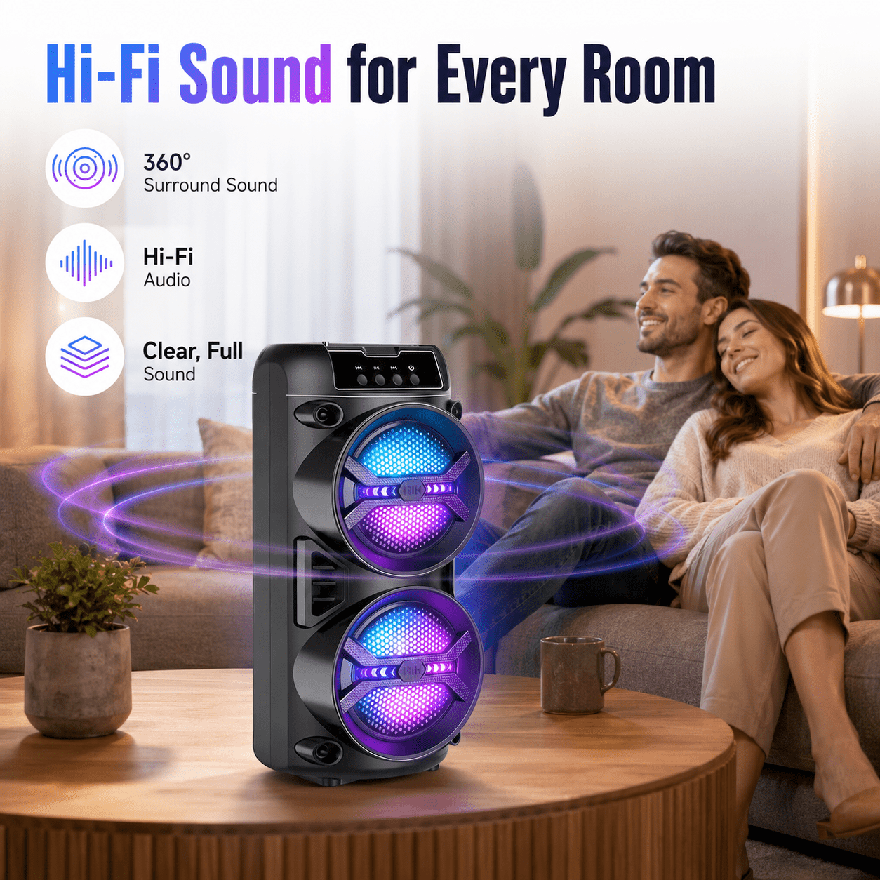 TEMU 88000w Portable Wireless Wireless Speaker, Stable Wireless-5.3 Connection, Powerful , Colorful Led Lights, Tws Stereo Function, Fm Tf Usb ,