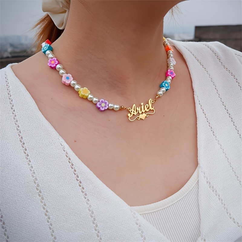 Customized Name Necklace - A Unique Gift For Birthdays, Valentine's Day, Or Thanksgiving. This Bohemian Floral Choker Features Of Pastel And Bright Colors (pink, Yellow, Blue, Green, Orange