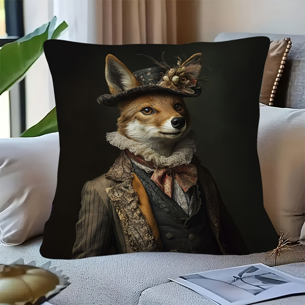 TEMU 1 Double-sided Pillowcase- Fox Portrait Animal Design, Traditional Style 18x18inch, Zipper Closure, Polyester Fiber, Suitable For Living Room,