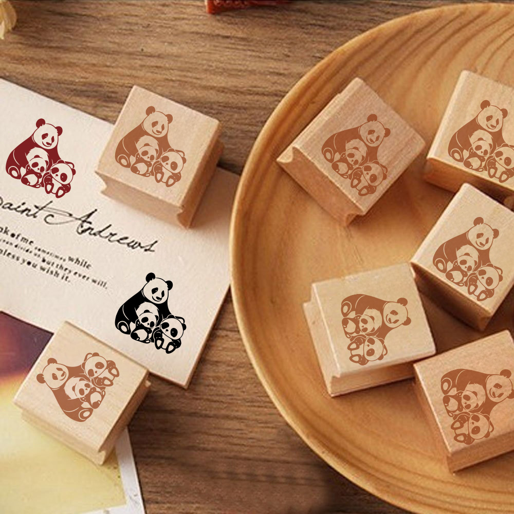 Wooden Panda Cozy Snuggle Rubber Stamp, Perfect for Card Decoration