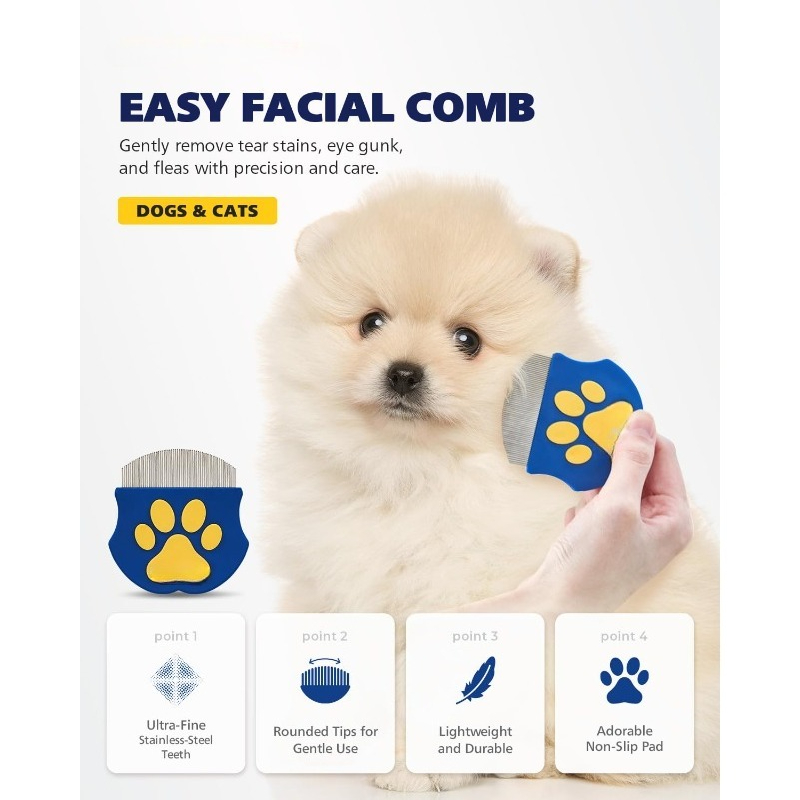 Professional Eye Cleaning Comb for Pets | Cat And Dog Stainless Steel Tear Stain Remover | Gentle Round Head Combing Tool | Compact And Portable, Used to Remove Dirt from Eyes