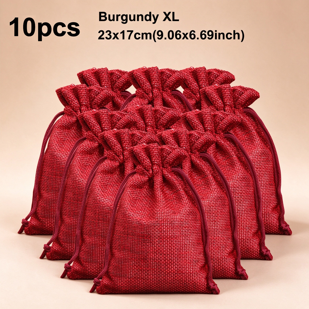 TEMU 10pcs Extra Large Wine Red(burgundy) Linen Drawstring Pouches, Suitable For Weddings, Birthdays, And Parties, Reusable Multifunctional Storage