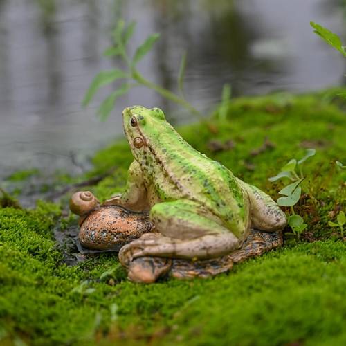Realistic Frog Figurine on Rock, Garden Stream Ornament for Rockery Potted Landscape Decor