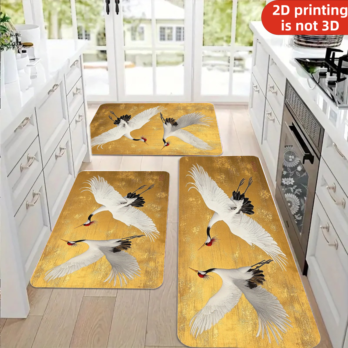 immagine dell'articolo tappeto da cucina in flanella con   stile   orientale a   gru e   di   auspicio, da 40×60 a 60×180 cm, zerbino per    , diverse misure disponibili per soddisfare le tue esigenze.   per cucina, soggiorno, camera da letto, bagno, lavanderia e ufficio