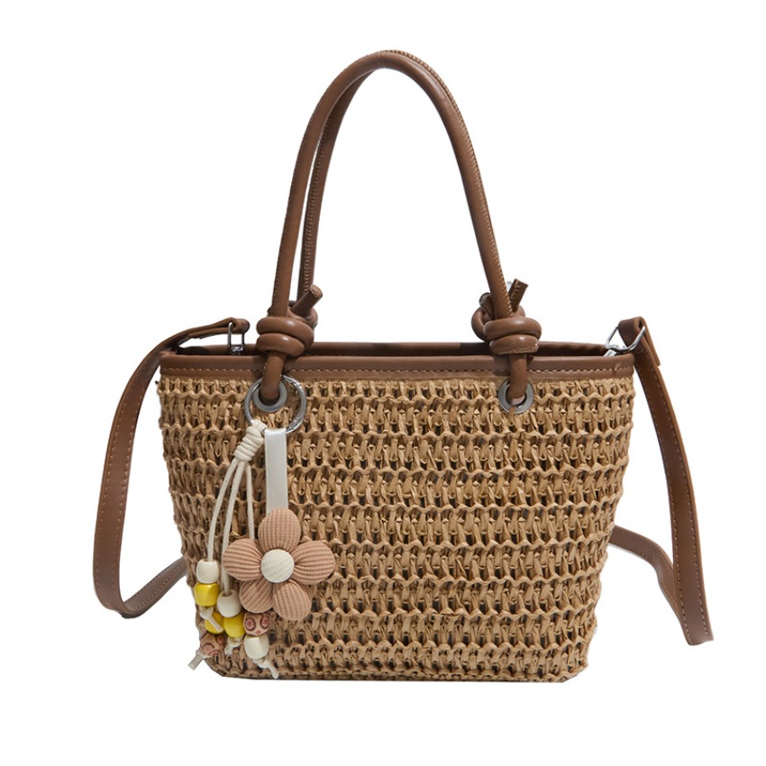 Image of Hand-woven Bag Women's 2026 Hand Bag Beach Vacation Straw Bag Shoulder Crossbody Bucket Bag