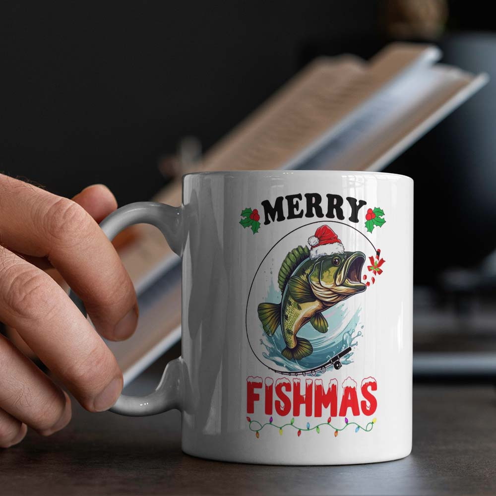 1pc festive ceramic coffee mug merry   fishing christmas design food contact safe no electricity needed ideal for office camping dining   enthusiasts details 1