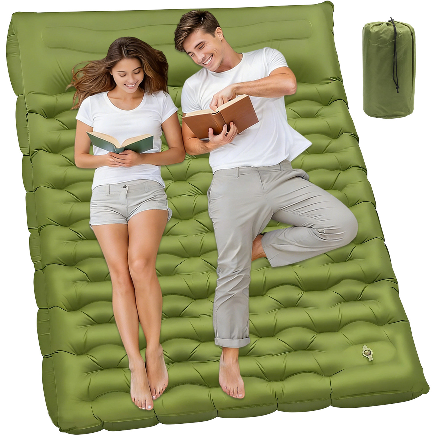 Image of Sleeping Pad For 2 With An Integrated Foot Pump, Ideal For Hiking, Backpacking, And Outdoor Picnics
