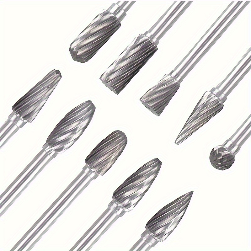 TEMU 10pcs Rotary Burr Set 3mm Shank Cutting Burr Bit For Grinding Polishing Carving Engraving Wood Metal Stone Tile Fits Electric Drill Die Grinder