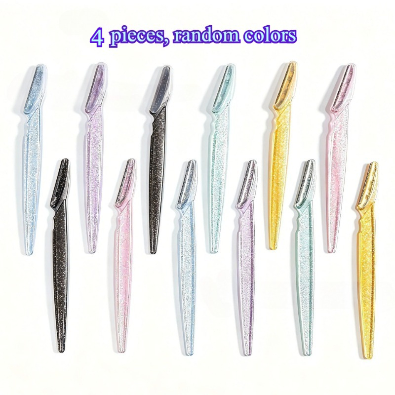 TEMU Couteau à sourcils portable en acier inoxydable , 4 pièces de couleurs aléatoires, rasoir de sécurité, avec couvercle de sécurité, couteau à