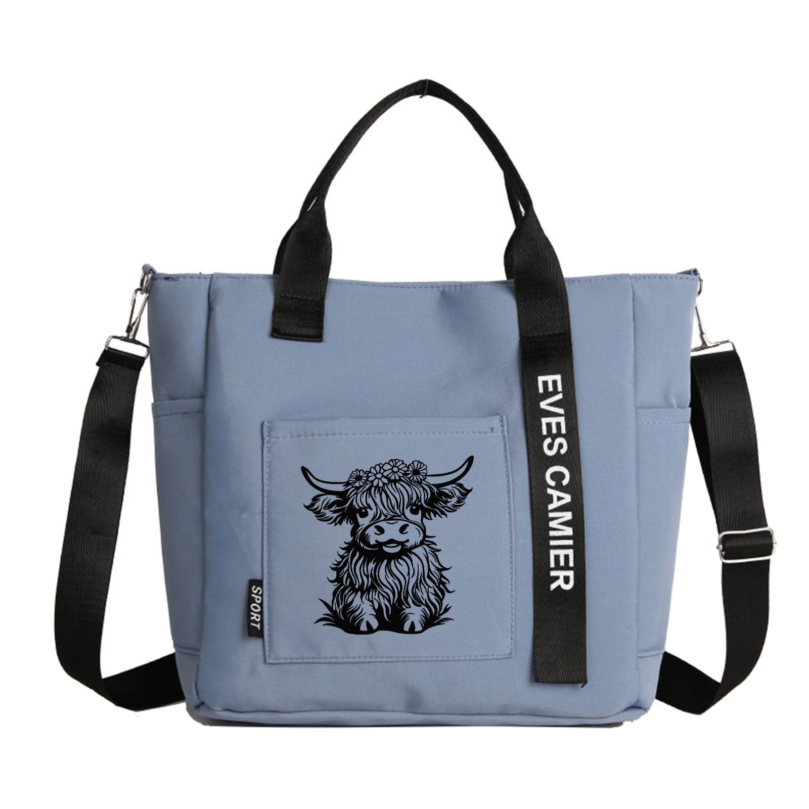 TEMU A Stylish Handbag Featuring A Cute Cow Pattern, An Elegant Commuter Bag With Fashionable Letter Ribbons, Equipped With An Adjustable Shoulder