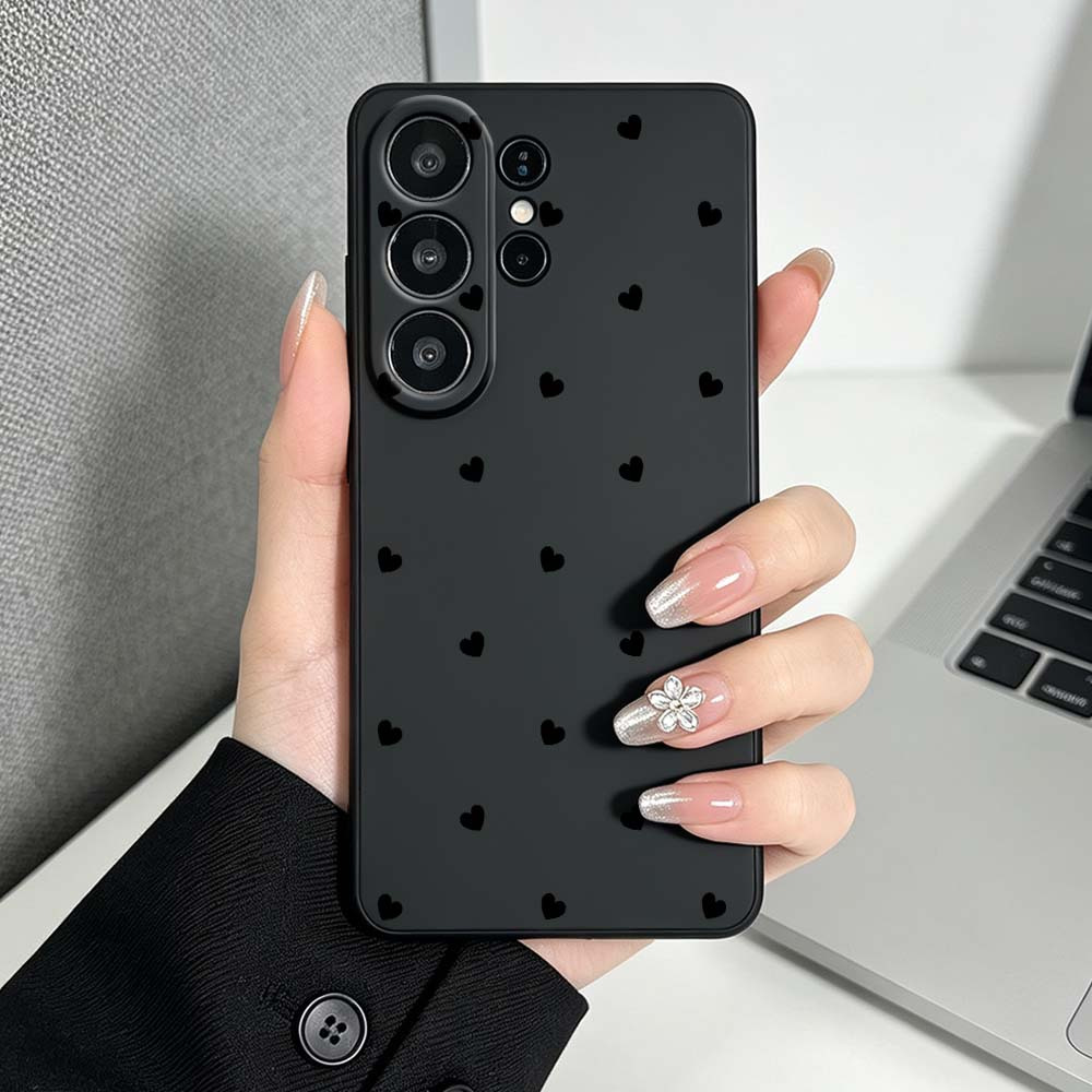 Etui za telefon - 1 kos čRrn vzorec srca, modna mehka TPU zaščitna ovitek s ravnim , črno-vijoličen, primeren za Samsung Galaxy S26 S25 S24 S