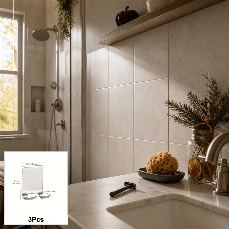 TEMU Set da 3 ganci portarasoio, acciaio inossidabile 304, organizzatore da bagno autoadesivo a parete, design salvaspazio con presa sicura, finitura