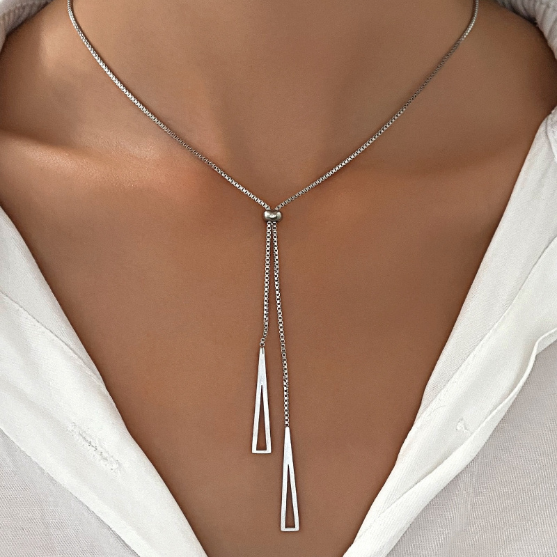 TEMU Elegante Collar con Colgante Triangular de Acero Inoxidable y Borla de Y - Estilo Vintage, Cadena Ajustable de Lujo, Ideal para Uso Diario o